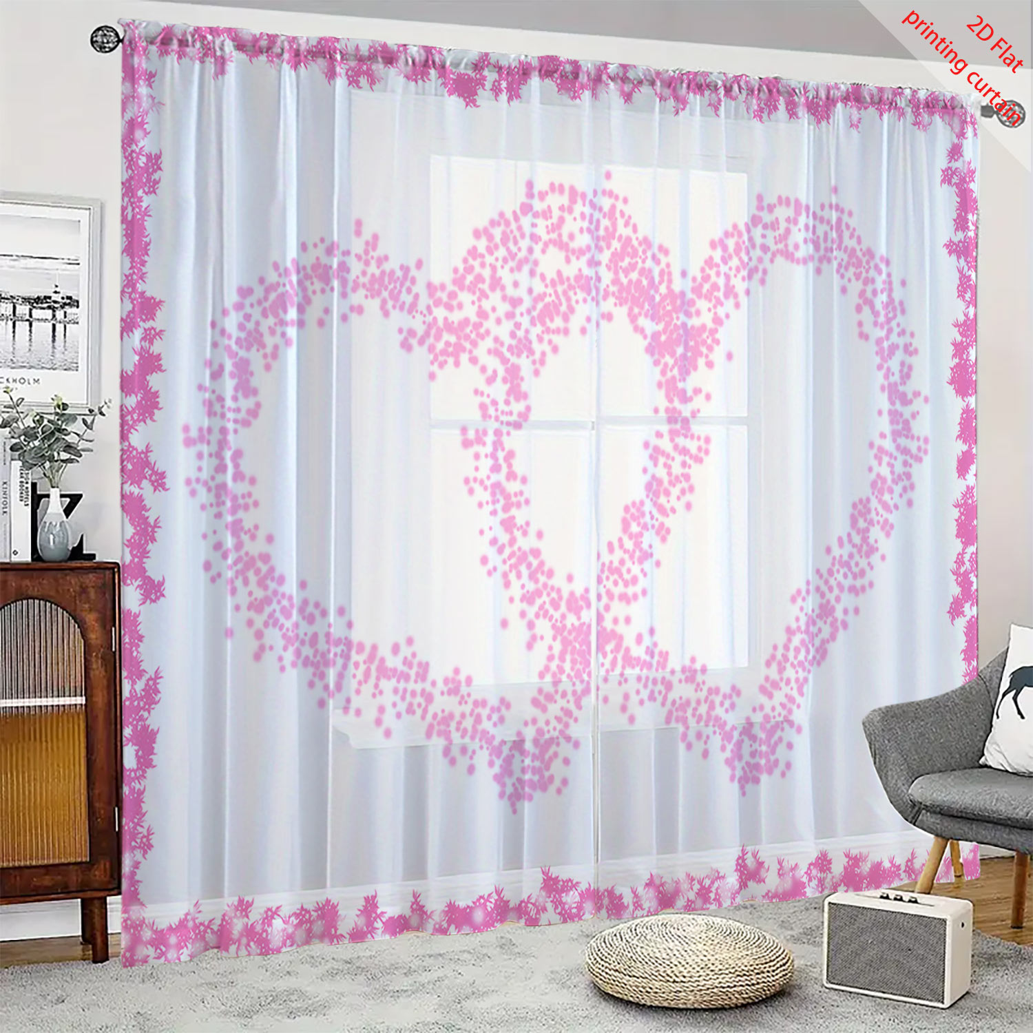 Home Office Windows - Cortina de Gaze Transparente com Estampa