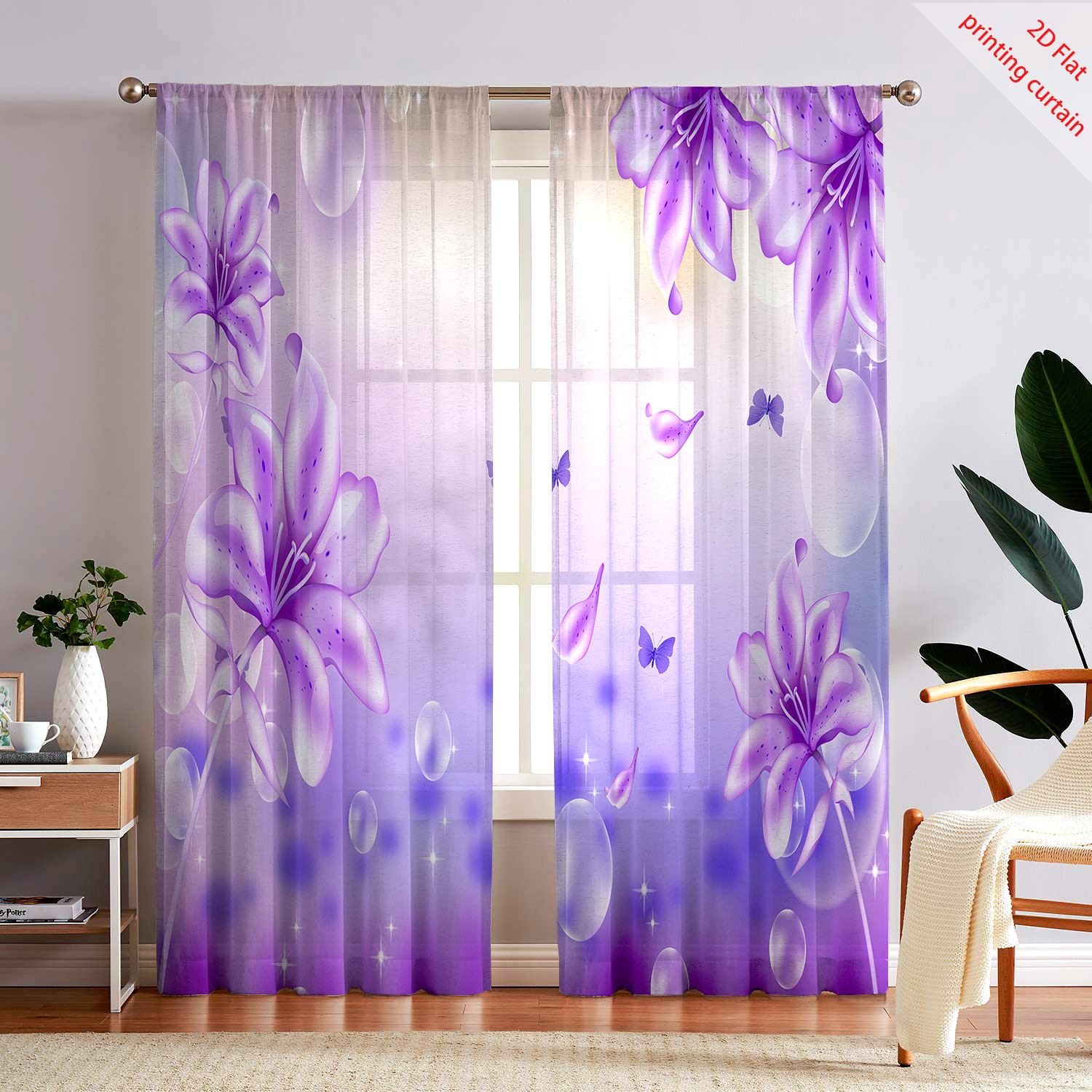 Home Office Windows - Cortina de Gaze Transparente com Estampa