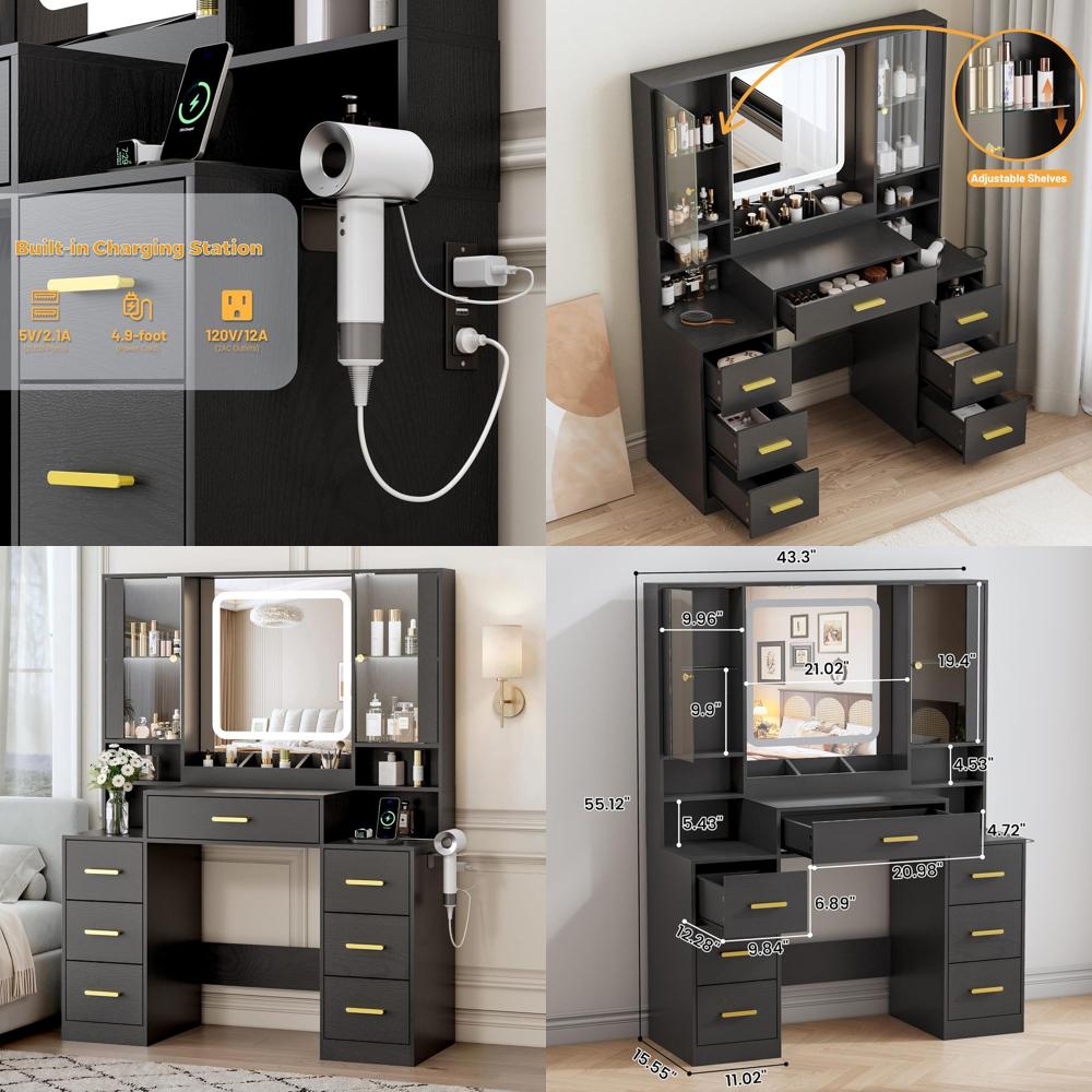 Desk Charging Station - Mesa de Maquiagem com 7 Gavetas,