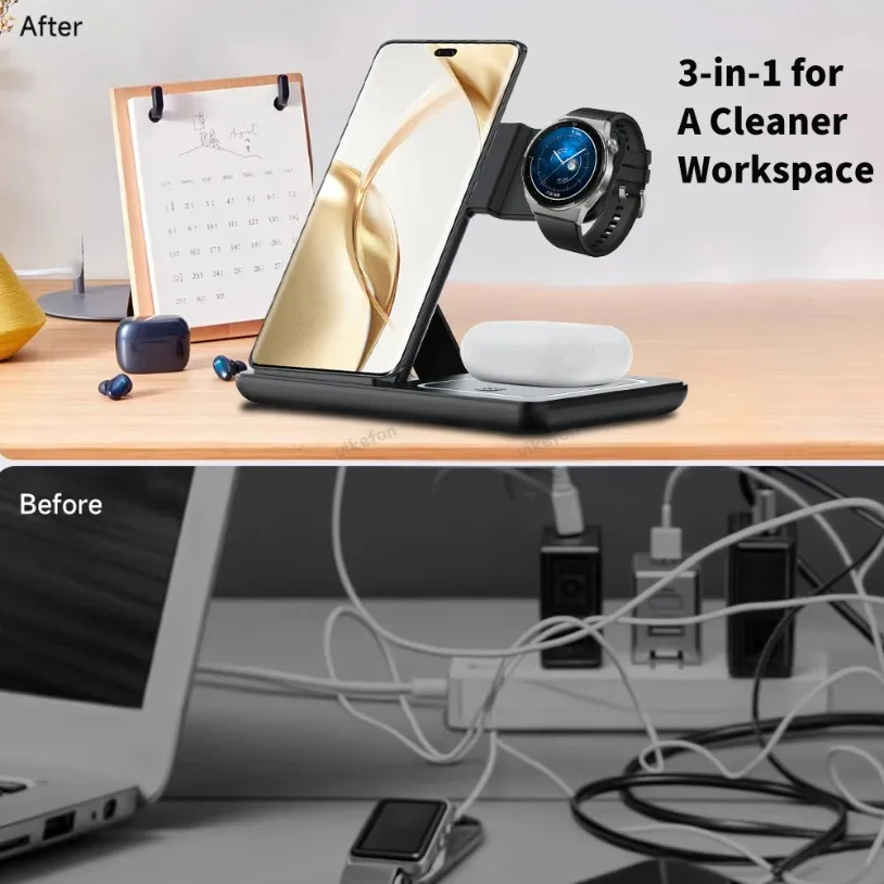 3 em 1 dobrável carregador sem - Desk Charging Station avaliação e preço